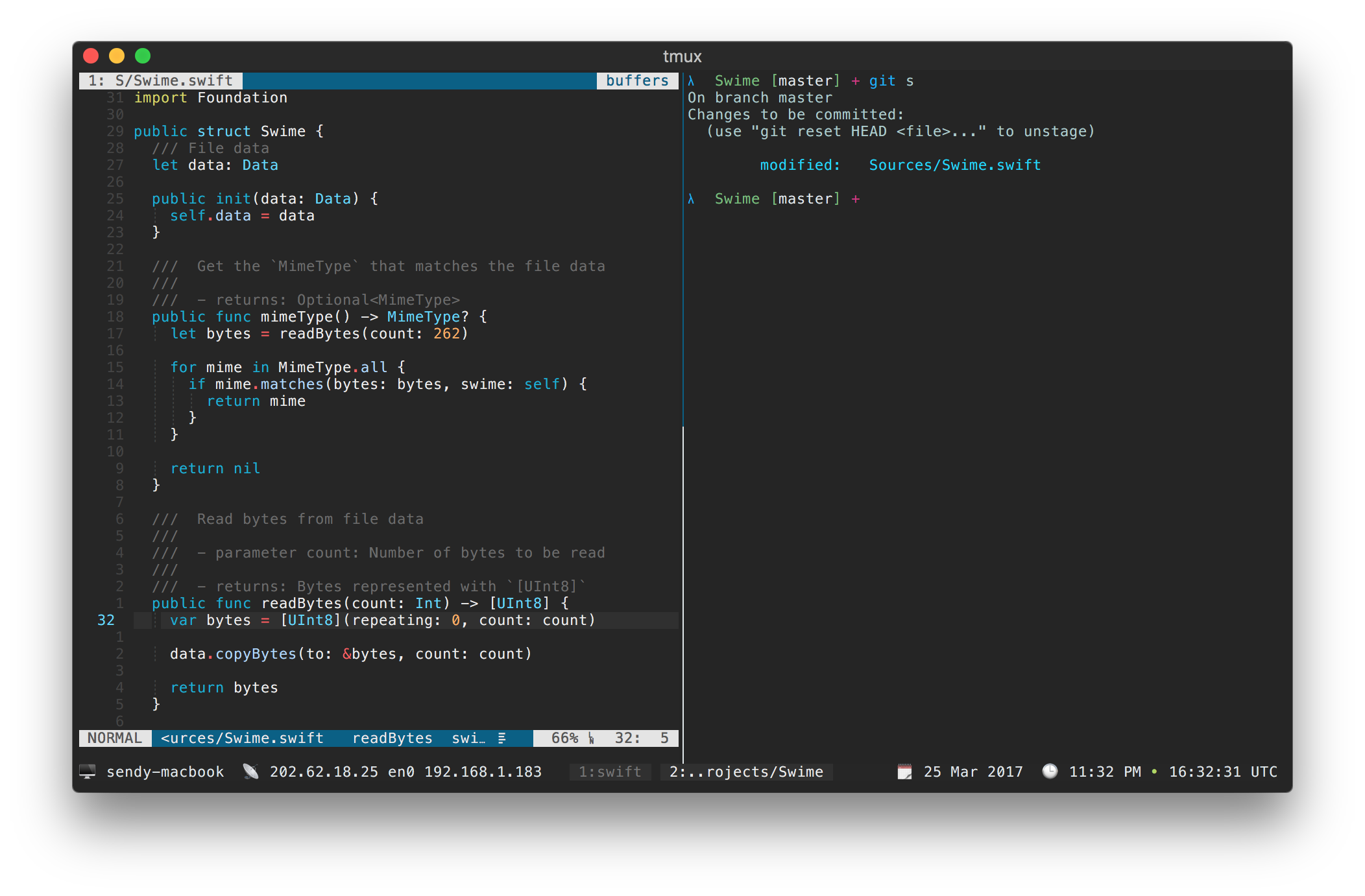 Terminal with vim